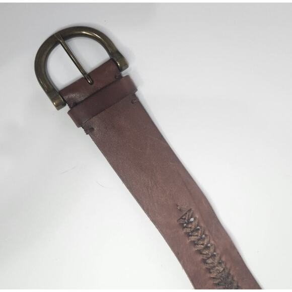 Lauren Ralph Lauren Brown Whipstitch Belt Brass Buckle 42\